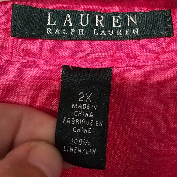 Lauren Ralph Lauren Pink Popover Linen Blouse Preppy Minimalist Beach Summer 2X - Picture 8 of 10